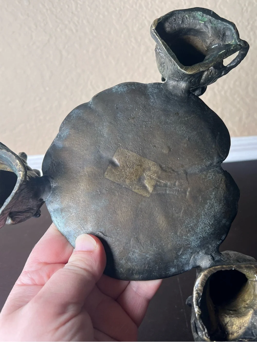 Vintage Bronze Three Wise Monkeys Lily Pad Trinket Tray